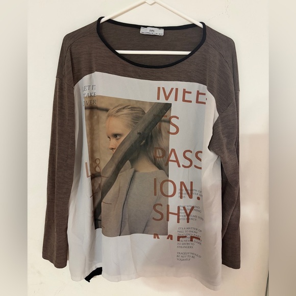 Zara Brown Graphic Long Sleeve Tee - Picture 2 of 7